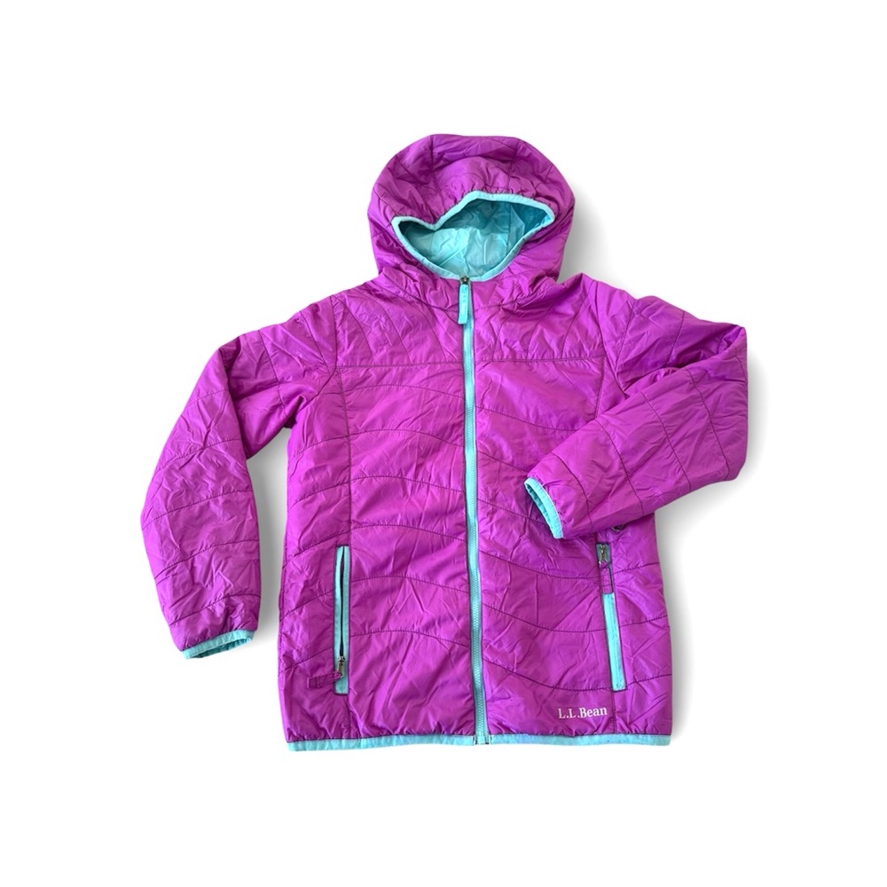LL Bean Kids Girls Hooded Puffer Jacket Size M 10‎ 12 Lightweight